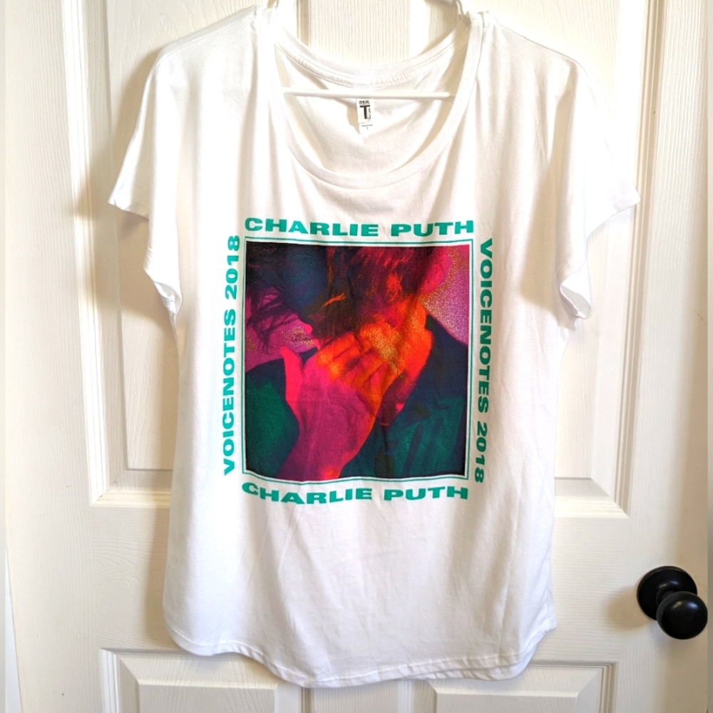 Charlie Puth 2018 concert white short sleeve Ladies Large t-shirt Scoop neck